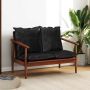 vidaXL Dvivietė sofa, juodos spalvos, tikra oda ir akacijos masyvas
