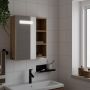 vidaXL Veidrodinė vonios kambario spintelė su LED, ąžuolo, 45x13x52cm
