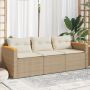vidaXL Trivietė sodo sofa su pagalvėlėmis, smėlio spalvos, poliratanas