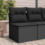 vidaXL Sodo sofa be porankių su pagalvėlėmis, juoda, polirotangas