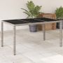 vidaXL Stalas su stikliniu stalviršiu, pilkas, 150x90x75cm, ratanas
