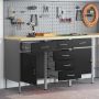 vidaXL Darbo spinta su stalčių 3 pcs Juoda ir pilka 75 x 45 x 85 cm