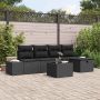vidaXL Sodo Sofų Rinkinys su pagalve 6 pcs Juoda poliratanas