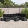 vidaXL Sodo Sofų Rinkinys su pagalve 9 pcs Juoda poliratanas