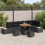 vidaXL Sodo Sofų Rinkinys su pagalve 9 pcs Juoda poliratanas