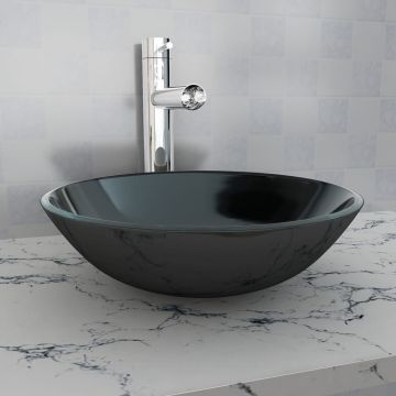 vidaXL Praustuvas iš grūdinto stiklo, 42 cm, juodas