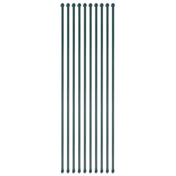 vidaXL Sodo stulpai, 10vnt., 1,5m, metalas, žalia spalva