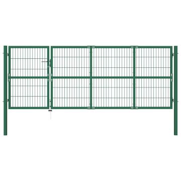 vidaXL Sodo tvoros vartai su stulpais, 350x120 cm, plienas, žali
