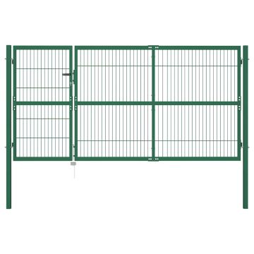 vidaXL Sodo tvoros vartai su stulpais, 350x140 cm, plienas, žali