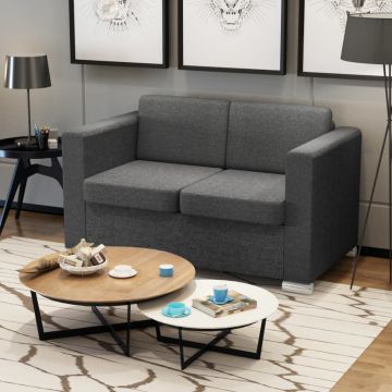 vidaXL Dvivietė sofa, audinys, tamsiai pilka