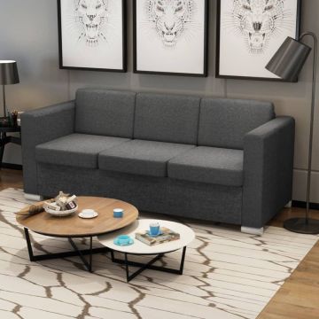 vidaXL Trivietė sofa, tamsiai pilkos spalvos, audinys