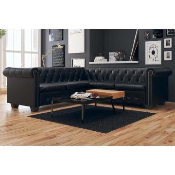 vidaXL Chesterfield penkiavietė kampinė sofa, juoda, dirbtinė oda