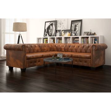 vidaXL Chesterfield penkiavietė kampinė sofa, dirbtinė oda, ruda