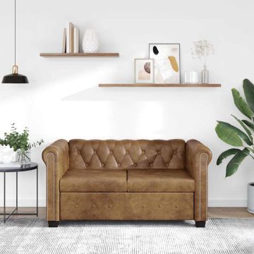 vidaXL Chesterfield dvivietė sofa, dirbtinė oda, ruda
