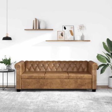 vidaXL Chesterfield trivietė sofa, dirbtinė oda, ruda