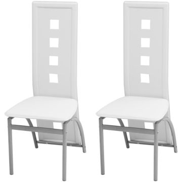 vidaXL Valgomojo kėdės, 2vnt., baltos spalvos, dirbtinė oda