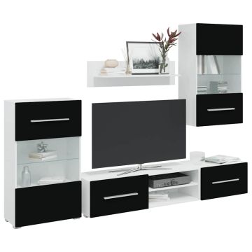 vidaXL Sieninė televizoriaus spintelė su LED apšvietimu, 5d., juoda