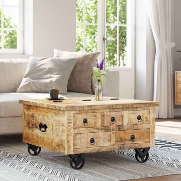 vidaXL Kavos staliukas, neapdorota mango mediena, 70x70x40cm