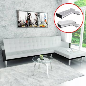 vidaXL Sofa-lova, L formos, dirbtinė oda, balta