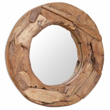 vidaXL Dekoratyvinis veidrodis iš tikmedžio, 60cm, apvalus