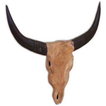 vidaXL Prie sienos montuojama buliaus galva, 69x6x60cm, tikmedis