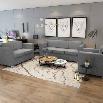 vidaXL 3 sofų komplektas, audinys, šviesiai pilkos