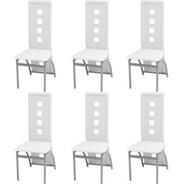 vidaXL Valgomojo kėdės, 6vnt., baltos, dirbtinė oda