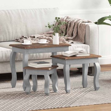 vidaXL Sustumiamų staliukų komplektas, 3 dalių, raudonmedžio masyvas