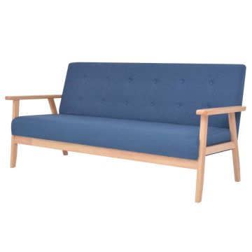 vidaXL Trivietė sofa, mėlynos spalvos, audinys