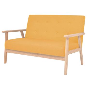 vidaXL Dvivietė sofa, geltonos spalvos, audinys