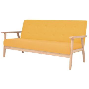vidaXL Trivietė sofa, geltonos spalvos, audinys