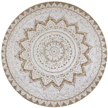 vidaXL Kilimas, pintas džiutas, raštuotas, 90cm, apvalus