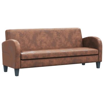 vidaXL Trivietė sofa, dirbtinė zomšos oda, ruda