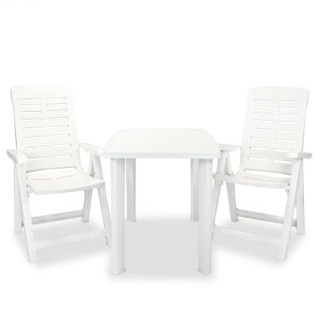 vidaXL Bistro baldų komplektas, 3d., baltas, plastikas
