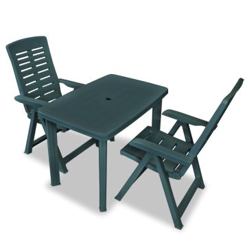 vidaXL Bistro baldų komplektas, 3d., žalias, plastikas