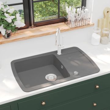 vidaXL Virtuvinė plautuvė, pilka, granitas, vieno dubens