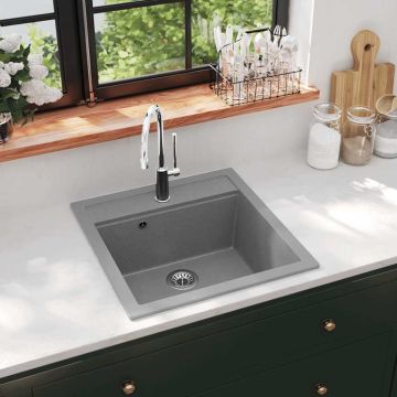 vidaXL Virtuvinė plautuvė, granitas, vieno dubens, pilka