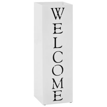 vidaXL Stovas skėčiams, su užrašu Welcome, plieninis, baltas