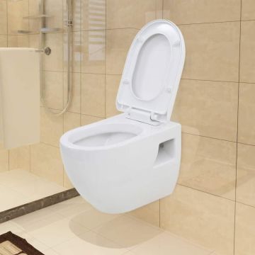 vidaXL Pakabinamas tualetas, keramika, baltas