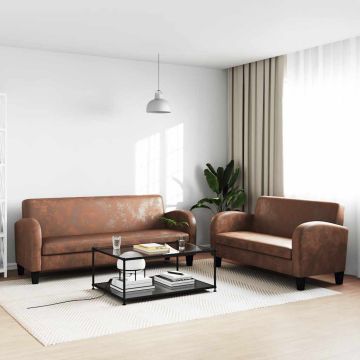 vidaXL Sofų komplektas, 2vnt., dirbtinės zomšos odos, rudas