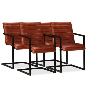 vidaXL Valgomojo kėdės, 4vnt., rudos, tikra oda