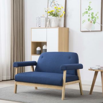 vidaXL Dvivietė sofa, audinys, mėlyna