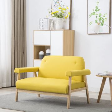 vidaXL Dvivietė sofa, geltona, audinys