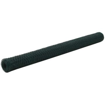 vidaXL Vielinis tinklas viščiukams su PVC danga, žalias, 25x1,5m