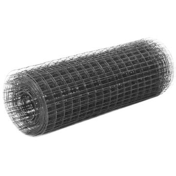 vidaXL Vielos tinklas viščiukų aptvarui su PVC danga, pilkas, 25x0,5m