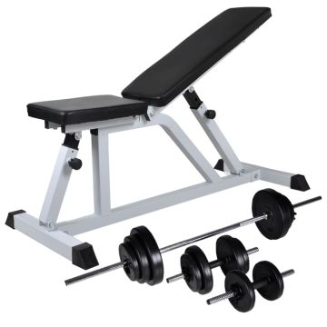 vidaXL Treniruočių suoliukas su štanga ir hantelių rinkiniu, 30,5kg
