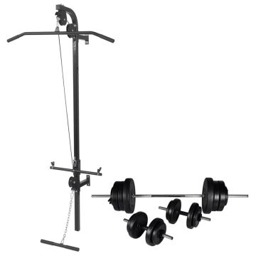 vidaXL Prie sienos mont. jėgos tren. su štanga ir hant. rink., 60,5 kg