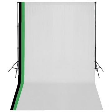 vidaXL Fotostudijos kompl. su 3 medviln. fonais ir regul. rėmu, 3x5m