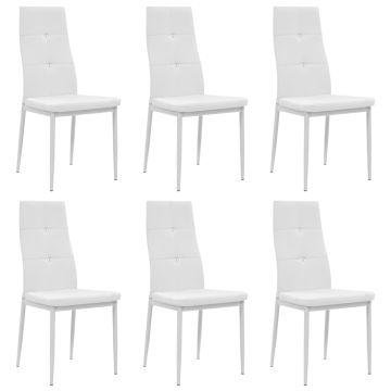 vidaXL Valgomojo kėdės, 6vnt., baltos, dirbtinė oda