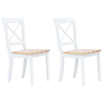 vidaXL Valgomojo kėdės, 2vnt., baltos/šviesios medienos, kaučiukmedis